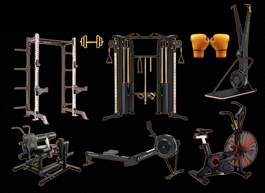 The private gym with strength and cardio equipment